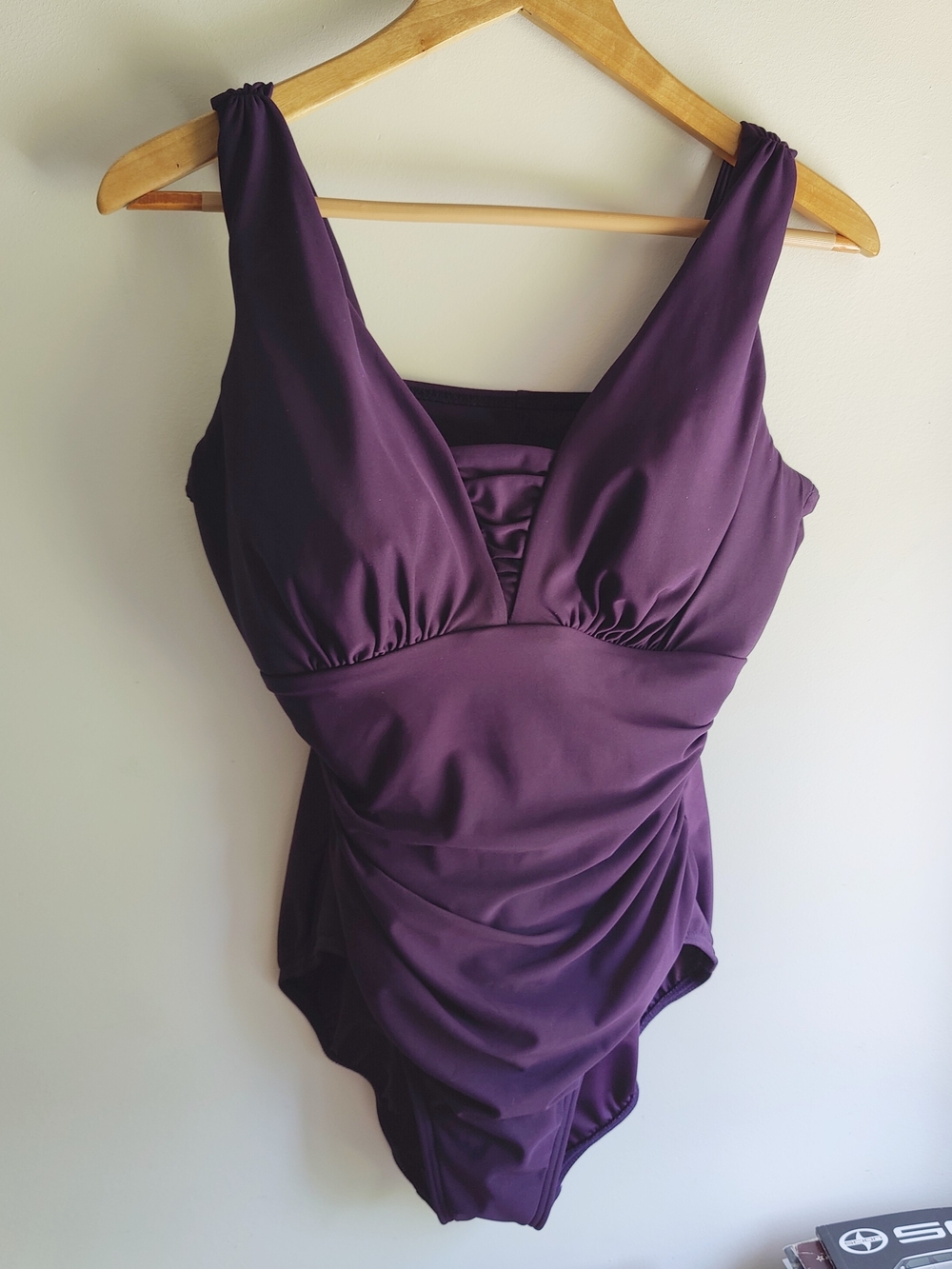 Lands' End Purple Grecian SlenderSuit One-Piece Swimsuit 12 Petite DD